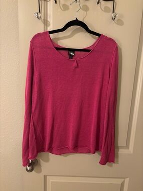 Eileen Fisher Pink Long-Sleeve 100% Linen Shirt Size Large With Rolled Hem